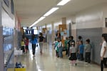 Open School East runs four classrooms along one side of a hallway at Harold Oliver Elementary School. The left side is Open School; the right, Harold Oliver.