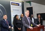 Portland Mayor Ted Wheeler speaks at Portland Public Schools district office on Friday, January 13, 2023. Officials from the city and the school district were among those convened for an hour-long meeting to talk about safety after recent shootings outside of three Portland high schools.