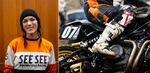 Left: Emily George, motorcycle racer and retail ops for See See Motor Coffee in Portland. Right: Oil stains and scuffs mark a racer's gear.