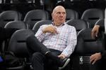 Los Angeles Clippers owner Steve Ballmer sits on the sideline before an NBA basketball game against the Chicago Bulls on March 13, 2026, in Inglewood, Calif.