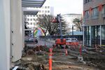 The unfinished plaza outside the new Ritz Carlton Hotel, which will lead right to the new park at O'Bryant Square. April 12, 2023.