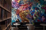 A mural featuring Dark Horse Comics in the Ledding Library in Milwaukie, Ore., on May 8, 2026. 