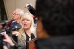 Defendant Shawna Cox answers questions following the not guilty verdict delivered in the trial of her and six other occupiers of the Malheur National Wildlife Refuge.