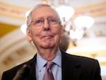 Senate Minority Leader Mitch McConnell of Kentucky speaks during a press availability on Capitol Hill, Feb. 27, 2024, in Washington.