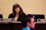 Commissioner Chloe Eudaly listens to testimony at City Hall in Portland, Ore., Wednesday, Feb. 13, 2019.