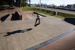 Caleb La Chance skates at a park in Monmouth, Ore., Monday, Nov. 11, 2019. La Chance was one of many Oregon foster youth sent to Red Rock Canyon School in Utah, where he was assaulted by staff.