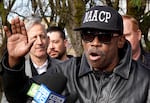 James Posey, president of the Portland chapter of the NAACP, pictured during a March 7, 2025, press conference announcing the bust of an alleged drug front in the city's Eliot neighborhood. Criminal informants accused store owner of selling drugs by EBT card, stashing drugs for other dealers and fencing stolen goods, records show.