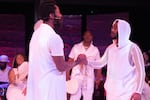 In this provided photo, actors Marcus Lattimore, left, and Elijah Sims perform onstage at Portland Playhouse.
Portland Playhouse's new production, "Sounds of Afrolitical Movement," explores different movements of protest and resistance from the past, present and future, and encourages the audience to participate as a way of protest, and healing.