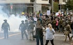 Gas is deployed at the U.S. Immigration and Customs Enforcement facility, Portland, Ore., Oct. 4, 2025.
