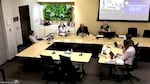 In a screenshot from a video of the Washington County Board of Commissioner's Sept. 15 work session, Commission Chair Kathryn Harrington (far left) is seen showing her middle finger.