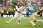 Oregon tight end Terrance Ferguson (19) runs after a catch during the second half of an NCAA college football game against UCLA Saturday, Oct. 23, 2021, in Pasadena, Calif.