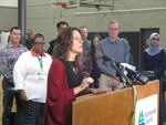 Multnomah County Chair Deborah Kafoury speaks at Imago Dei Church on Nov. 13, 2019, about winter weather preparations for houseless services.