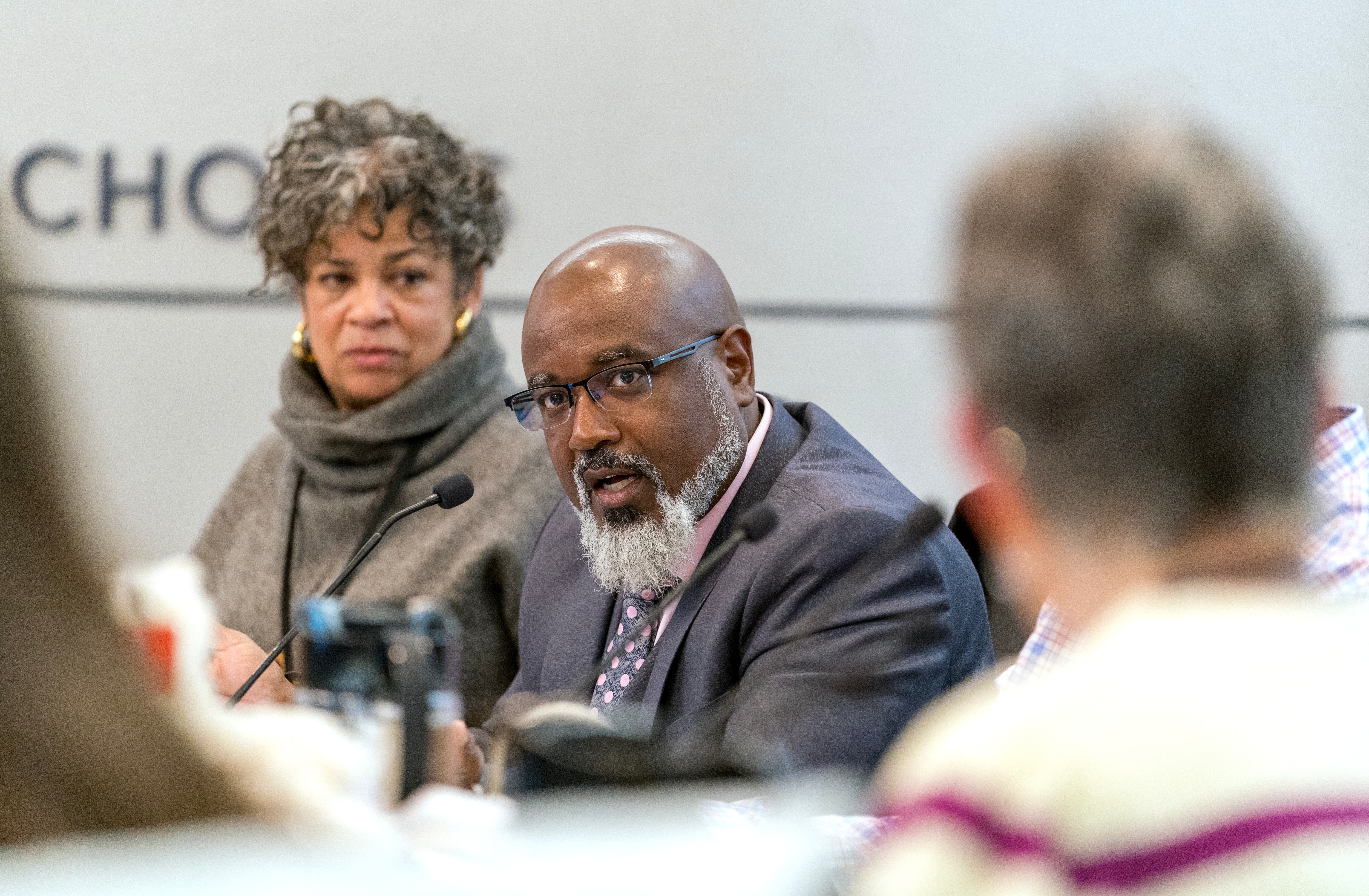Portland Public Schools Board of Education Vice-Chair Herman Greene, during a special meeting where the board unanimously passed a contract with the Portland Association of Teachers, at the PPS district offices in Portland, Nov. 28, 2023. PAT, the largest group of educators in the district, approved to ratify the tentative agreement earlier in the day, with a vote of 94.7% in favor.