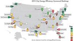 A map showing how U.S. cities ranked on the 2013 City Energy Efficiency Scorecard. Portland and Seattle ranked in the top five cities.