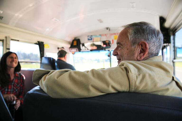 Author Robin Cody and Clackamas Web Academy biology teacher Terri Gibson talking on their way to tour the River Mill dam with students.