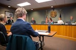 City councilor Ariel Méndez asks questions from the dais at a city council work session about the one-time urban growth boundary expansion opportunity authorized by SB 1537 on Wednesday, Nov. 20, 2024 in Bend, Ore. 