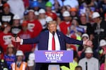 Former President Donald Trump speaks during his penultimate campaign rally the day before the 2024 election in Pittsburgh, Pa. on Nov. 4.