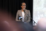 CEO of 1803 Fund Rukaiyah Adams speaks at the unveiling of plans for a new development,  Tuesday, Dec. 2, in Portland, Ore. The Initiative was created to restore and redevelop historically Black areas in the city.