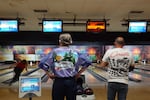 John "Coach" Fantini, middle, waits to bowl during a Monday night league game at Allen's Crosley Lanes in Vancouver, Wash., on May 4, 2026