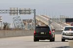 A blocked road that leads to the now collapsed Francis Scott Key Bridge in Baltimore, Md.