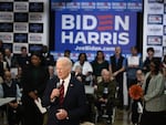 President Biden speaks to supporters and volunteers at the opening of Democrats' coordinated campaign headquarters in Milwaukee, Wisc. on March 13.