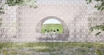 Metro has presented two design options for a memorial to be constructed by 2026 to honor people who were buried at Block 14 of the Lone Fir Cemetery in Portland. This artist rendering provided by Metro shows a panel from one of the designs featuring a moon gate, a circular opening or passageway in a garden wall found in traditional Chinese architecture.