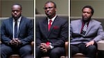 A composite image of former Memphis Police Department officers (from left) Tadarrius Bean, Justin Smith Jr. and Demetrius Haley in court in Memphis, Tenn., on May 3.