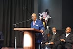 Rev. Leroy Haynes Jr., a veteran of the Civil Rights Movement, speaks on rising authoritarianism and attacks to civil rights to a crowd at the Black Community Town Hall held at Emmanuel Church in Portland on Saturday, Oct. 25, 2025.