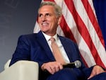 House Minority Leader Kevin McCarthy of Calif., appears on stage before former President Donald Trump speaks in Washington on July 26, 2022.
