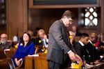 State Sen. Alan Olsen, R-Canby, in the Oregon Senate on Monday, Jan. 14, 2019, in Salem, Ore.