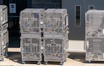 Empty animal cages at OHSU’s Oregon National Primate Research Center in Beaverton, Ore., April 17, 2025. 