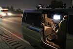 An officer works in a speed enforcement van along I-5 in Medford during construction in 2018. The effort to slow drivers nabbed one driver going 91 mph in the 40 mph work zone.