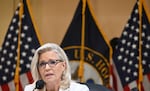 Republican Rep. Liz Cheney of Wyoming speaks at a hearing held by the House Jan. 6 committee. Cheney, who serves as vice chair of the committee, is facing a likely defeat in Tuesday's GOP primary in Wyoming.