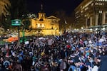 A third night of protests took place in Portland on Nov. 10, 2016, as crowds demonstrated against the election of Donald Trump as well as other issues.