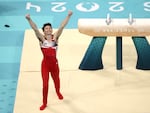 The U.S. gymnast Stephen Nedoroscik won the bronze medal in Saturday's pommel horse final at the Olympic Games in Paris. 