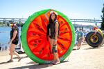 McKenzie Webster from Eugene, Ore. and her watermelon raft. 