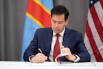 Secretary of State Marco Rubio, pictured signing a document at the U.S. Institute of Peace in Washington.
