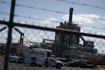 U.S. Environmental Protection Agency trucks and other vehicles are parked inside Nippon Dynawave Packaging Co. after the May 26 chemical disaster in Longview, Wash., on May 29, 2026.