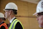 Portland Mayor Ted Wheeler donned a hardhat and safety vest to tour the new facilities at Franklin High. 