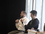 Mount Bachelor Community Inc. Chief Financial Officer Ryan Andrews, left, answers questions, next to ski industry journalist Stuart Winchester, right, during a Central Oregon City Club meeting on Dec. 5, 2024.