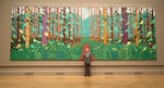 Hockney poses in front of his painting The Arrival of Spring in Woldgate, East Yorkshire in 2011 at the Royal Academy of Arts on Jan. 16, 2012 in London.