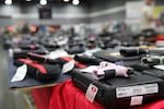 Guns for sale at a Portland gun show.