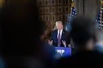 President-elect Donald Trump speaks to members of the media during a press conference at the Mar-a-Lago Club on Jan. 7 in Palm Beach, Fla. Trump will be sworn in as the 47th president of the United States on Jan. 20.