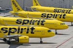 Spirit Airlines jets on the tarmac at Fort Lauderdale-Hollywood International Airport in Florida on May 2, 2026.
