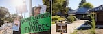 Environmental activists protest outside the Bureau of Land Management office in Roseburg, Oregon, during a timber sale. The auction itself took place behind closed doors and only “qualified bidders” were allowed in. 