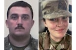 This combo from photos provided by the U.S. Attorney's Office on Thursday, Nov. 27, 2025, show National Guard members, from left, Staff Sgt. Andrew Wolfe and Specialist Sarah Beckstrom.