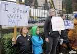 Portland Association of Teachers supporters picket near the intersection of Northwest 23rd Avenue and Burnside Street on Nov. 15, 2023, as the strike continues.