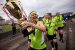 New England Boston Breakers hoist winning trophy.