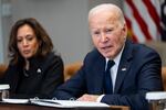 President Joe Biden and Vice President Kamala Harris at a briefing at the White House in Washington, Thursday, Jan. 9, 2025.