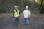 Serving as tribal cultural monitors for the Shasta Indian Nation are Willis Hindle (left), who is related to Kitty Grasshopper, and Larry Leonard, who is Kitty Ward’s grandson.